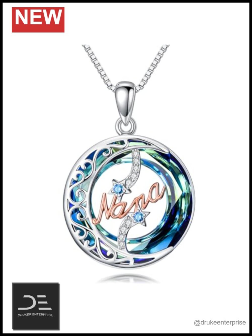 925 Sterling Silver Crystal Pendant Necklace for Women Nana Grandma Gift